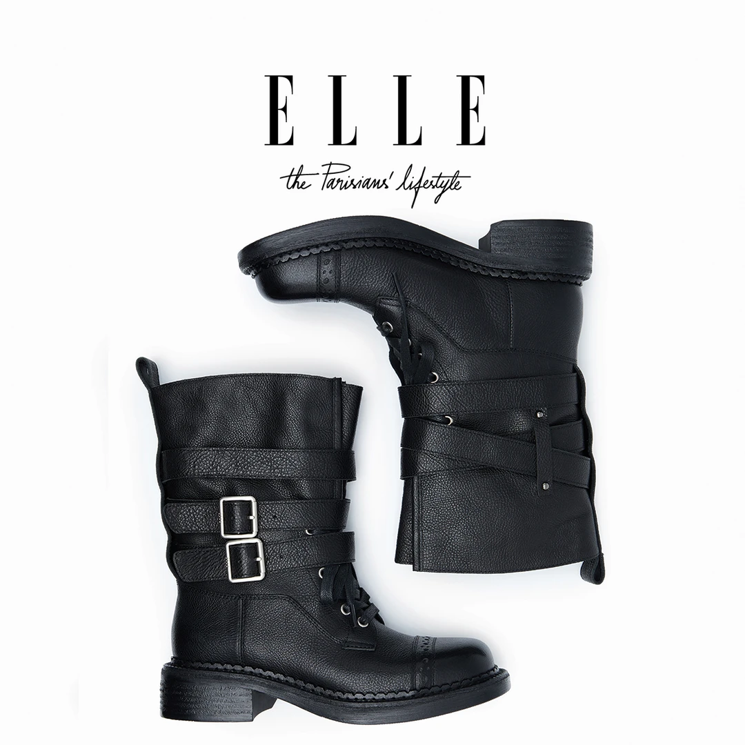 ELLE大筒围中筒骑士靴女新疆旅游胖mm机车靴2025新款英伦风马丁靴
