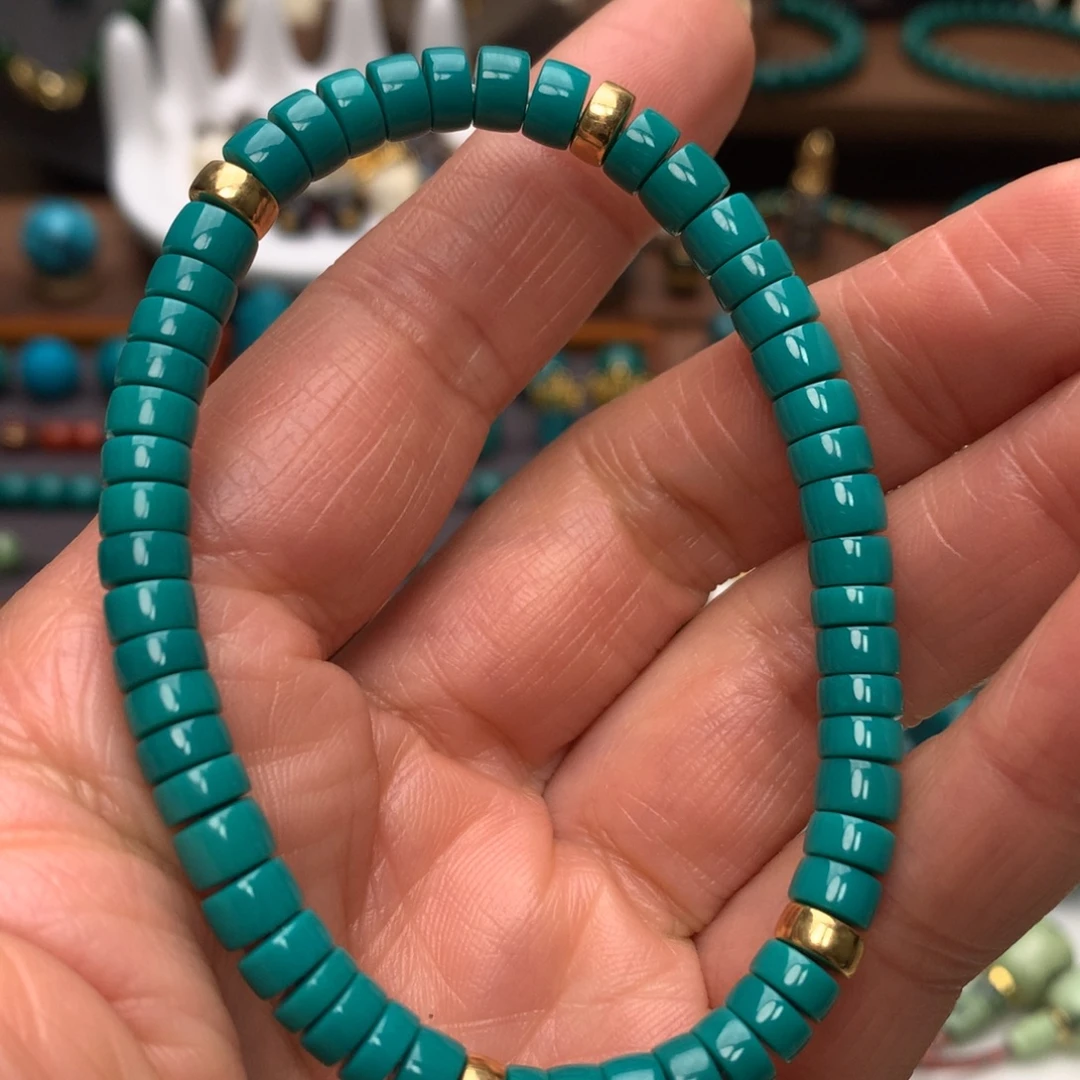 绿松石18K金镶嵌配饰直径5.8mm