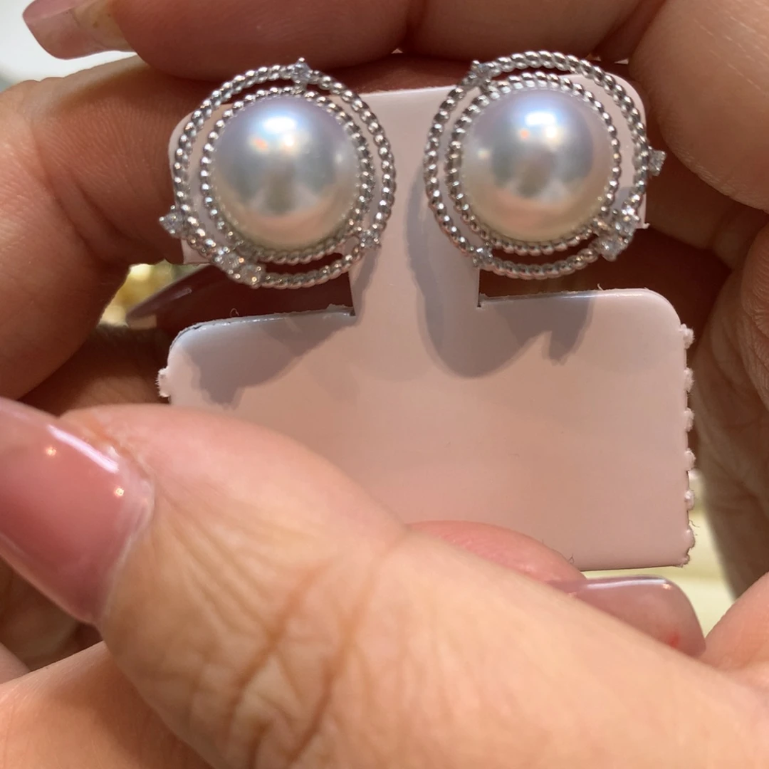 海水珍珠耳饰银S925镶嵌