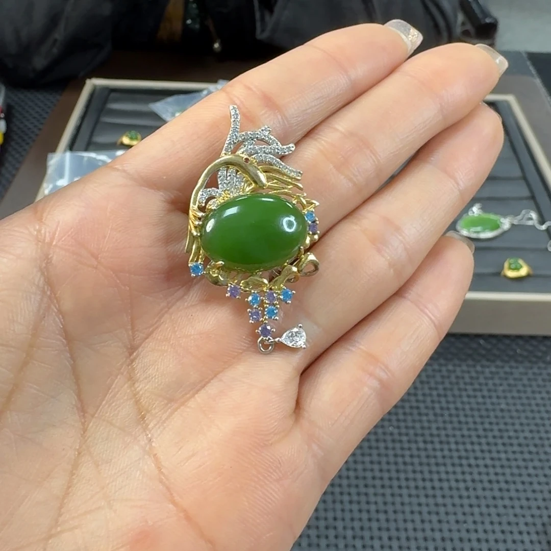 和田玉（碧玉）银S925镶嵌颈饰