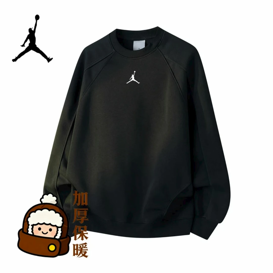 【官方奥特莱斯】秋冬运动男子青少年圆领卫衣纯色美式高街拼接卫衣