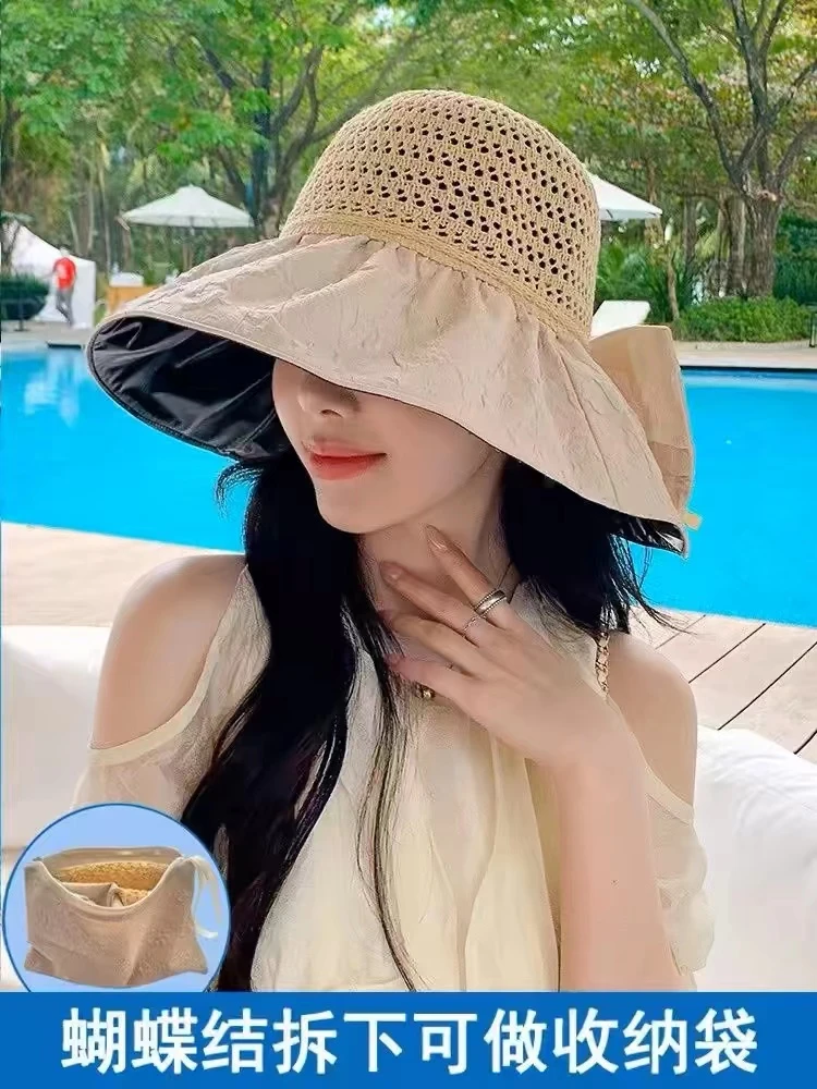 2024新款夏天沙滩帽海边大檐渔夫帽透气防晒帽遮阳帽夏百搭太阳帽