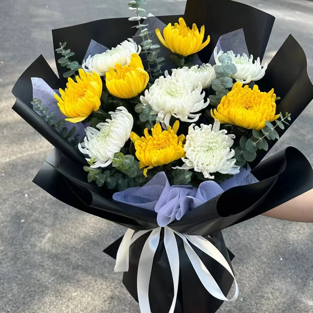 11朵黄白菊清明花束花店鲜花同城配送上门