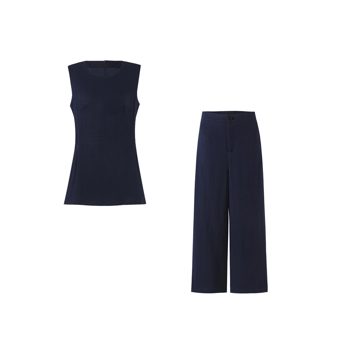 【彦景穿搭】舒适主义100%雨露亚麻套装上衣+裤子两件套HYF