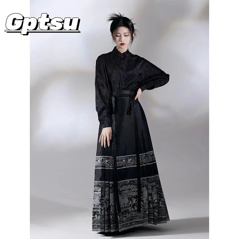 GPTSu汉服新中式衬衫女装气质马面裙国风立领衬衫中国风女套装