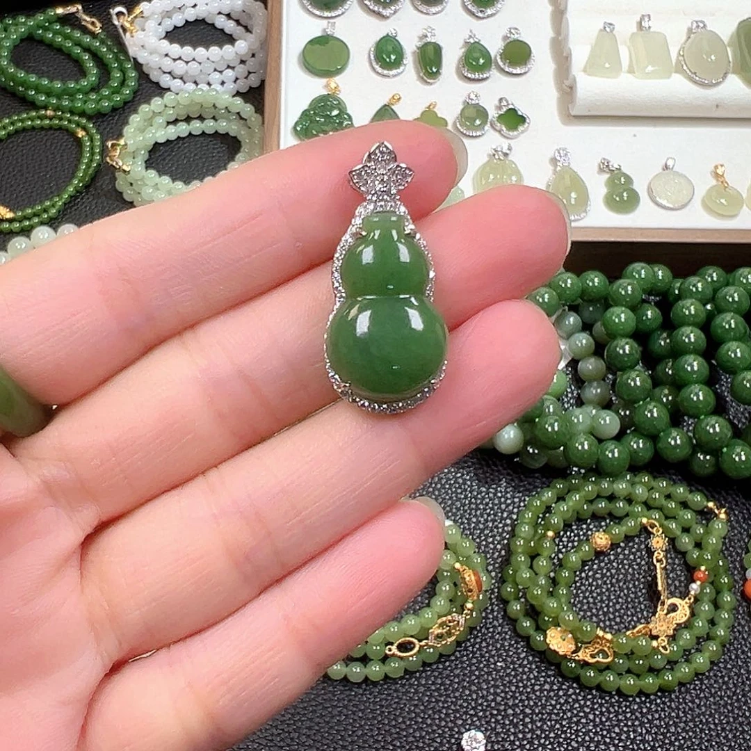 和田玉（碧玉）银S925镶嵌颈饰