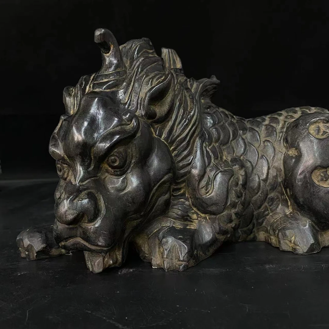 聚鹏阁山西青石桌面摆件精品卧姿貔貅长度30雕刻厘米