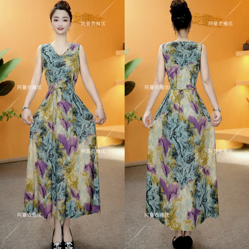 【衣雅严选】8080-1877#夏季新款冰感丝系带无袖气质显瘦连衣裙