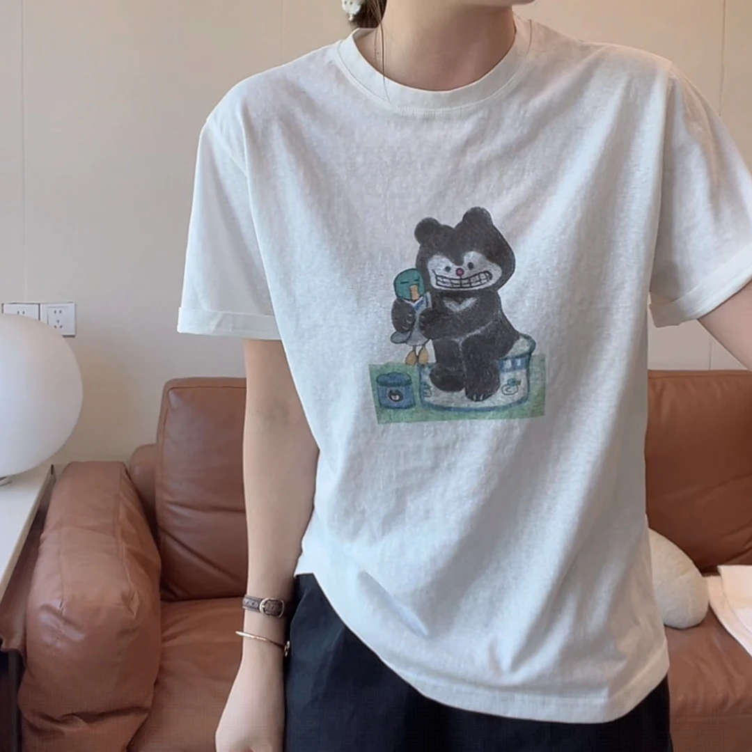 百搭潮流半袖圆领宽松T恤2025新款气质休闲时尚纯色通勤上衣百搭