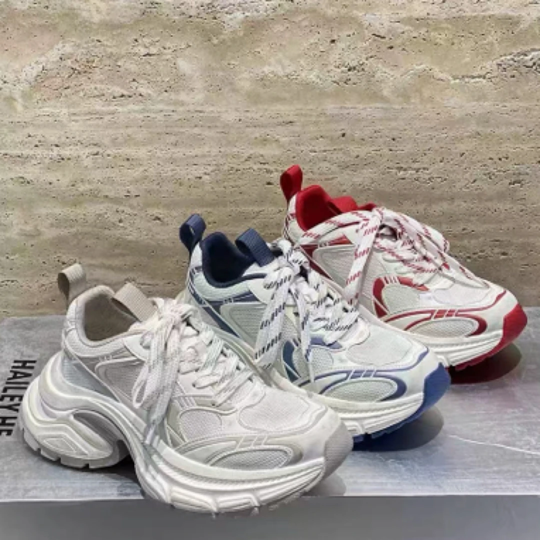 早春新款洋气真皮厚底增高时尚休闲鞋老爹鞋百搭拼色ins潮流春季