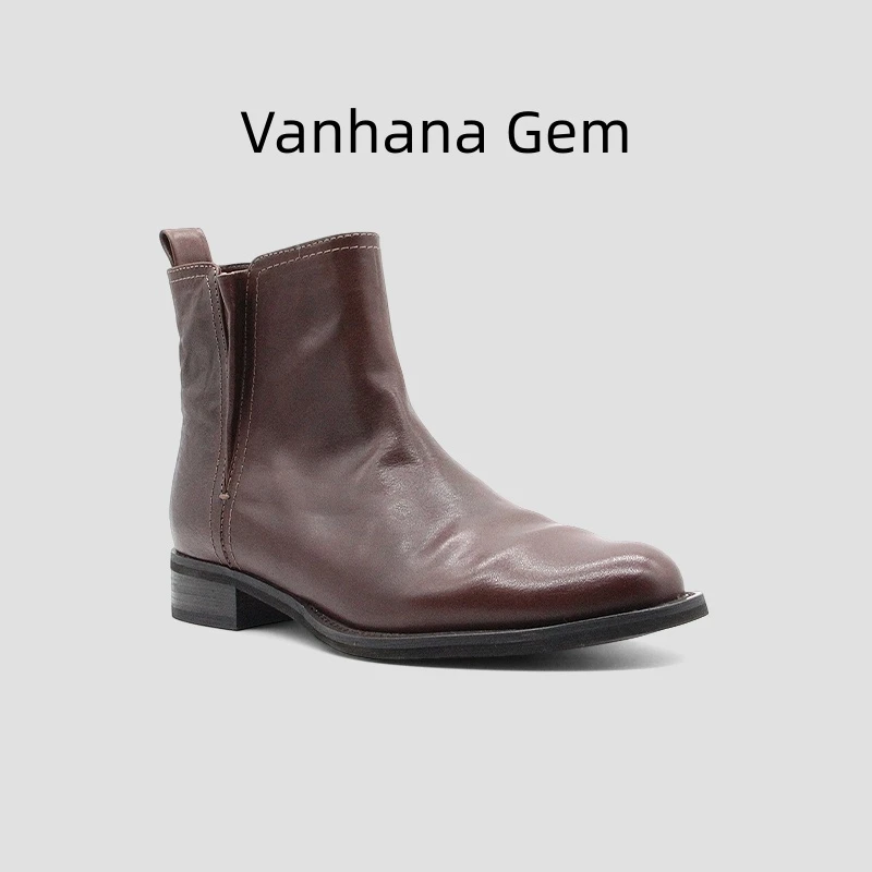 VANHANA GEM 方头女潮流复古女鞋秋冬法式方头瘦瘦靴马丁靴中跟