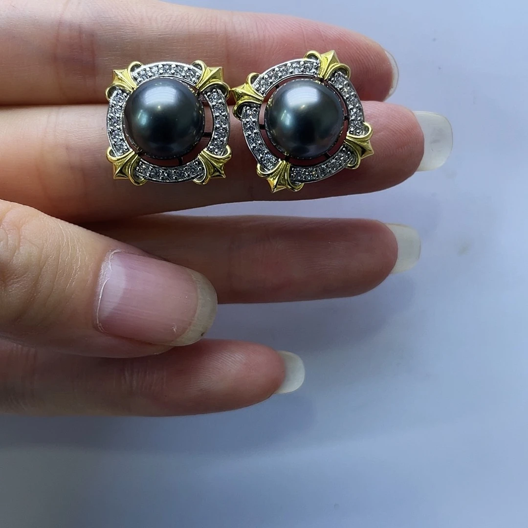 银S925镶嵌海水珍珠耳饰