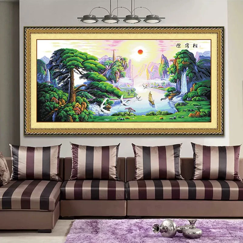 2.3纯手工绣好十字绣成品68048迎客松仙鹤版客厅挂画