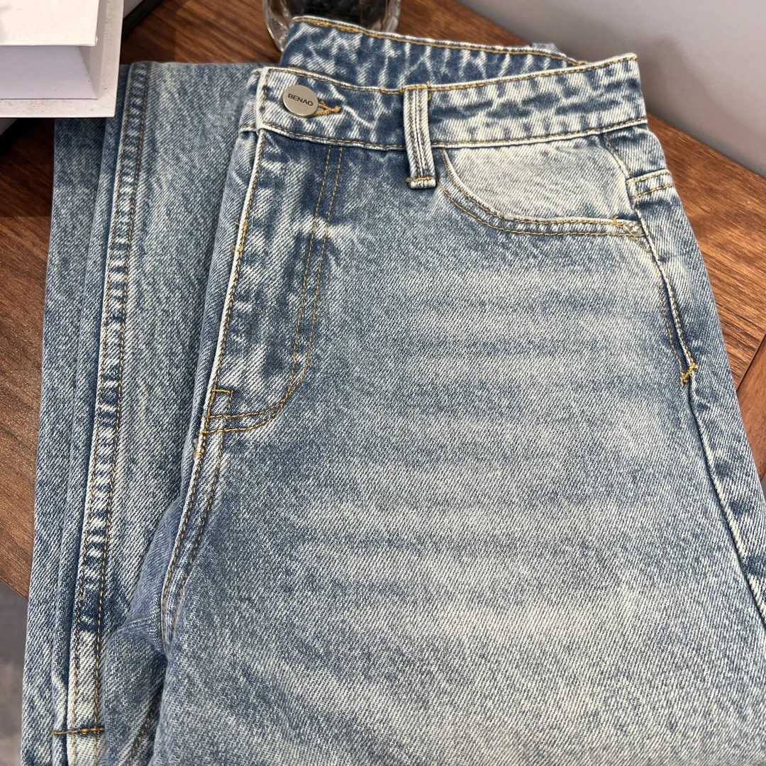 2店【未时梦】晴水 时尚百搭四季款休闲直筒高腰牛仔裤休闲裤