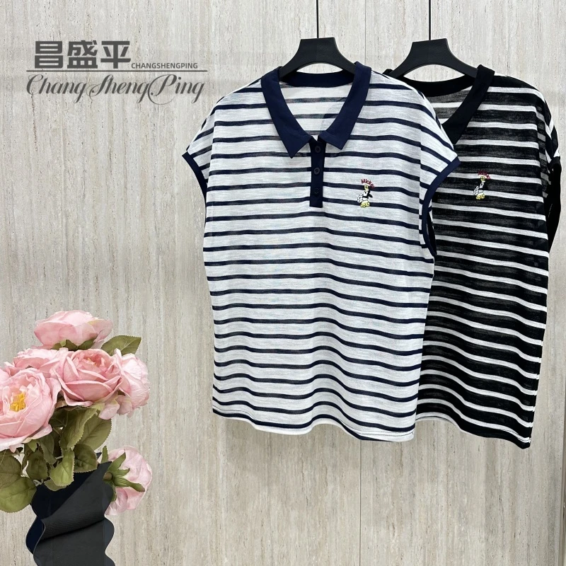 G3110【竹节麻条纹半袖】夏季薄款女士潮流时尚POLOT恤大码加肥
