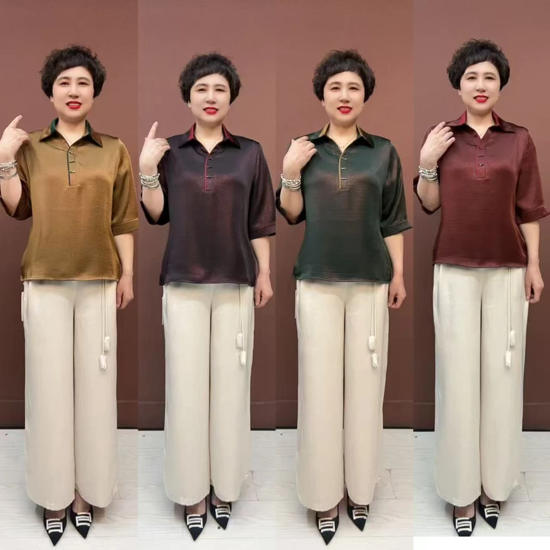 休闲风常规时尚短款中老年女装大码夏季减龄t恤小衫上衣