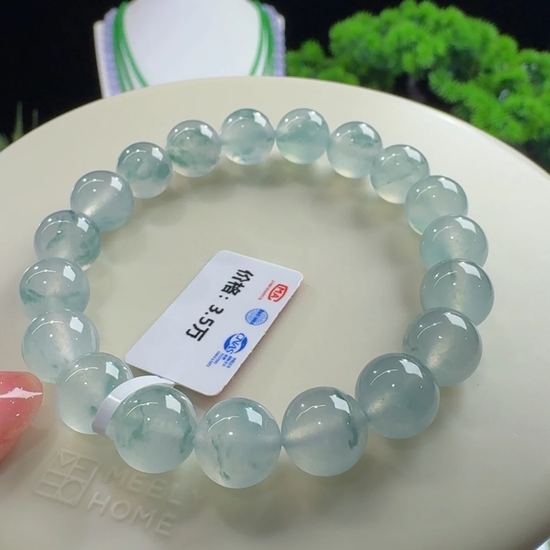 未镶嵌手链翡翠性价比超高！冰蓝飘花单圈卡9.8