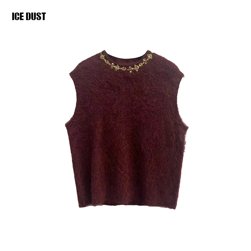 ICEDUST 冬季胶囊新款钉珠装饰无袖针织马甲背心上衣女士