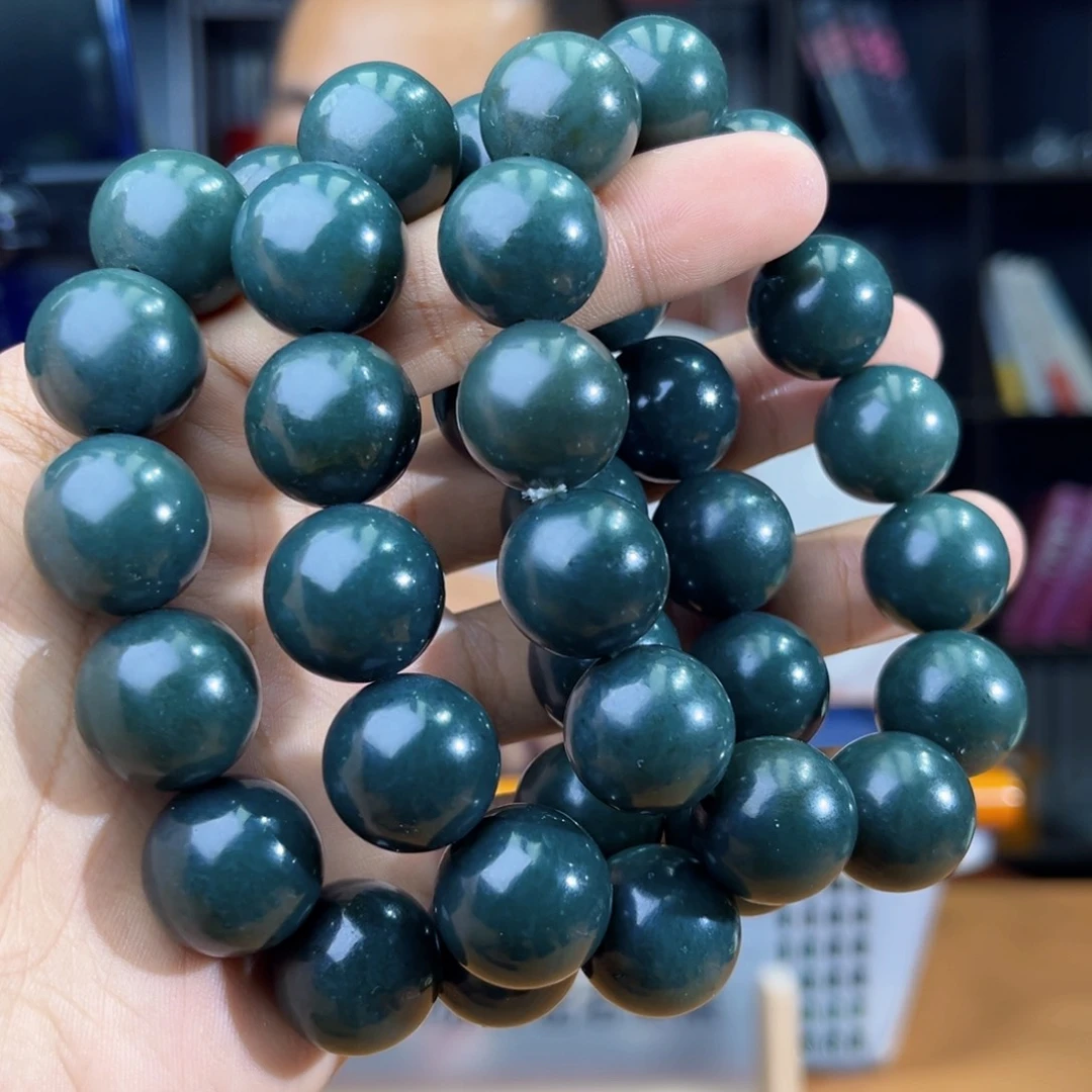 手串未镶嵌和田玉纯天然新疆且末料深瓷蓝卡18多样性发其一