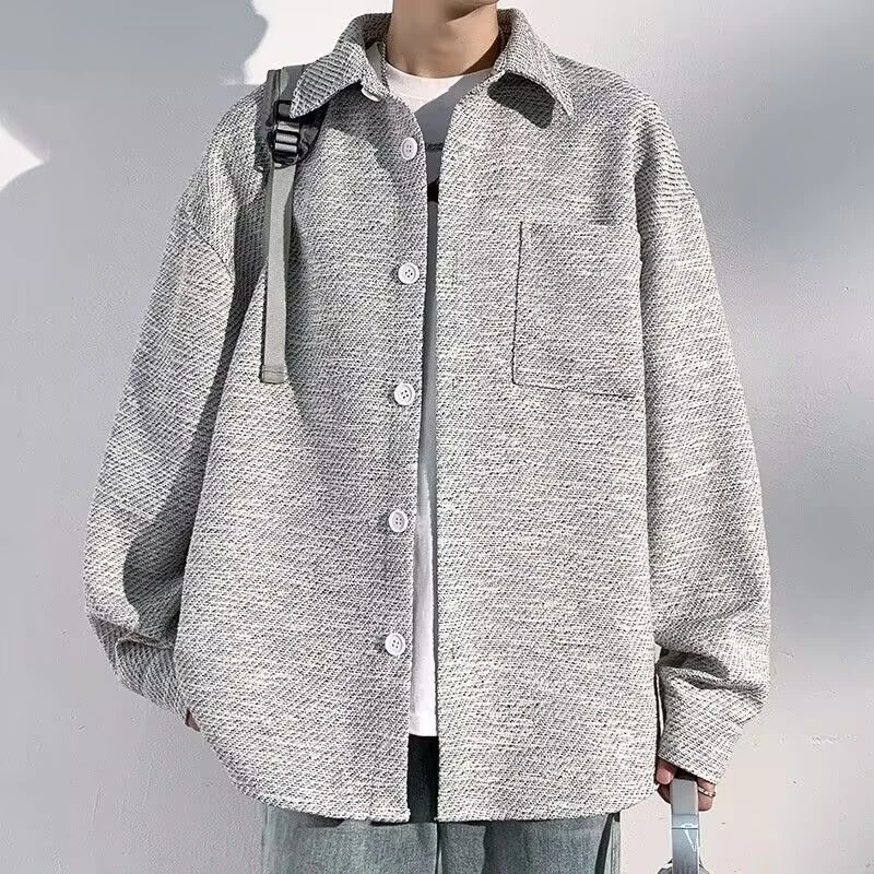 春季新款高级感毛呢小香风外套潮流百搭宽松休闲男女款翻领夹克男