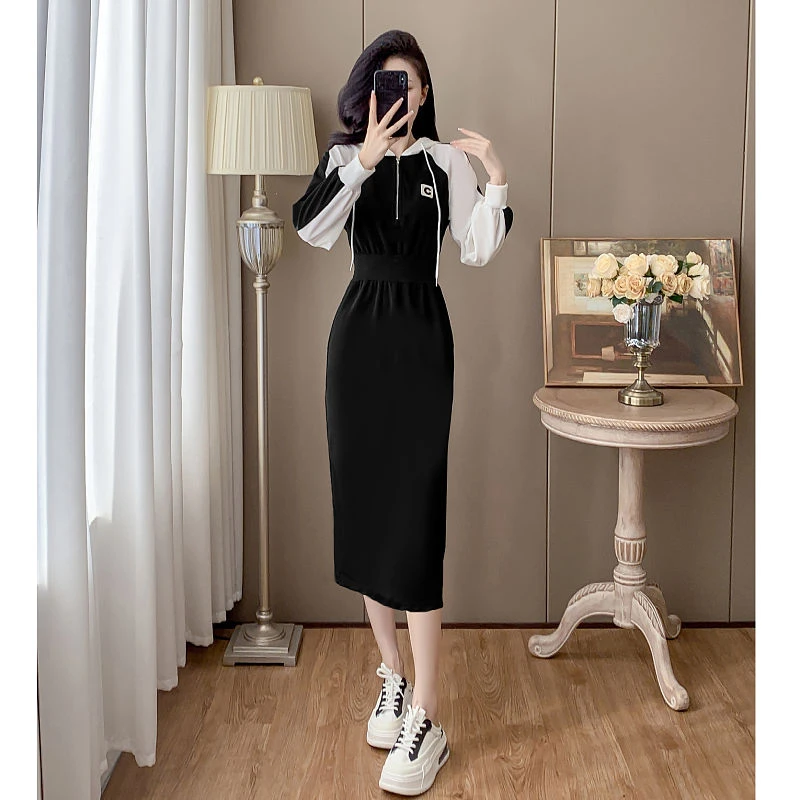 【店铺热销】过膝裙子连帽气质衣裙2025年秋季新款连衣裙高级时尚长