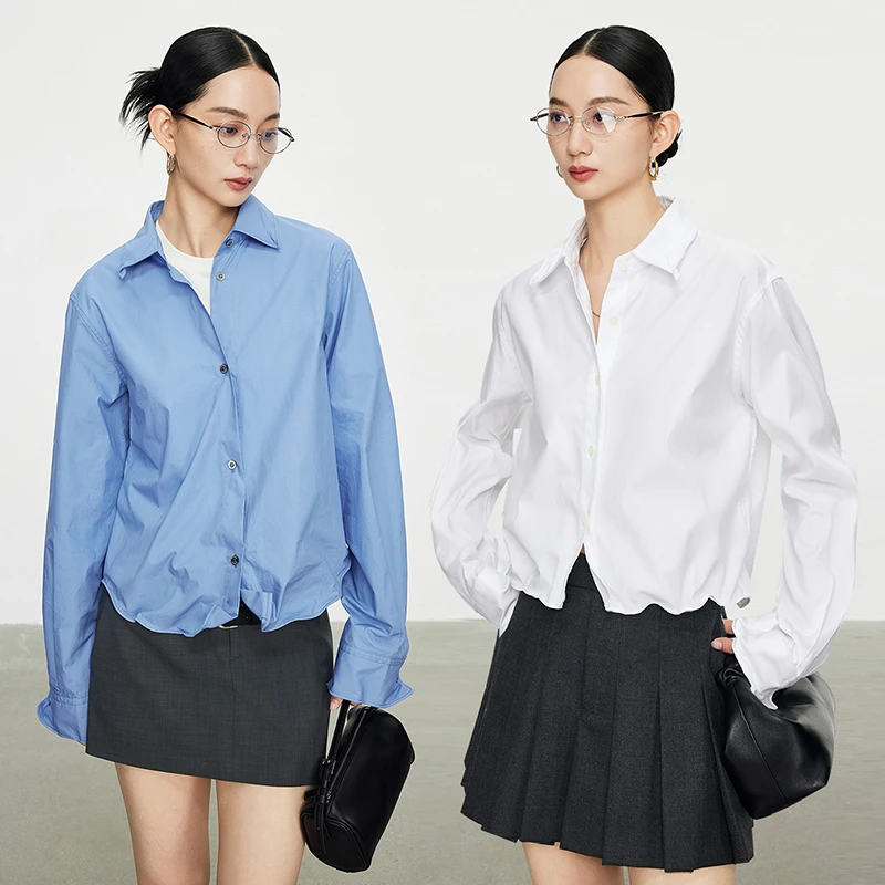 UNISELF设计感高智扭扭衬衫女2025秋季百变时尚百搭短上衣101171