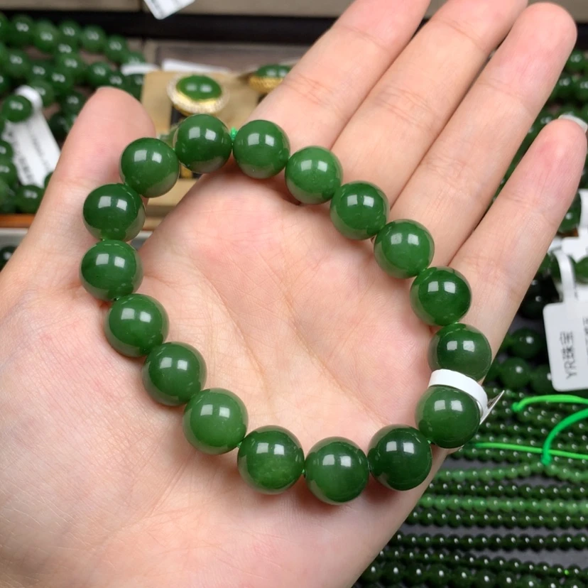 【闪购商品】未镶嵌手串和田玉（碧玉）12m辣绿高品质