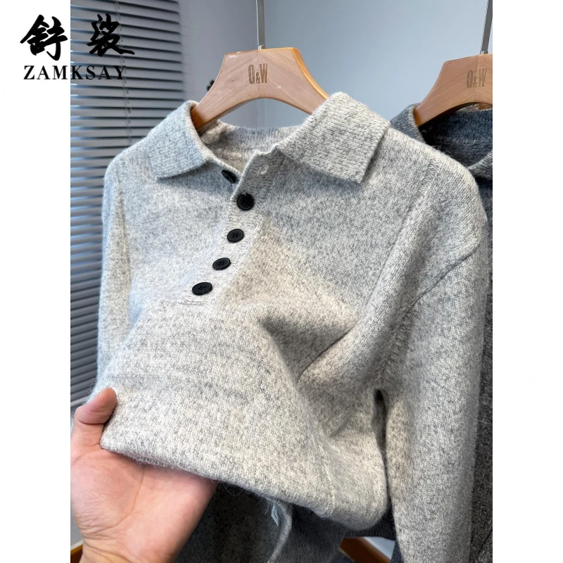 门筒翻领毛衣男款2025新款秋冬季休闲加厚针织polo衫男装套头上衣