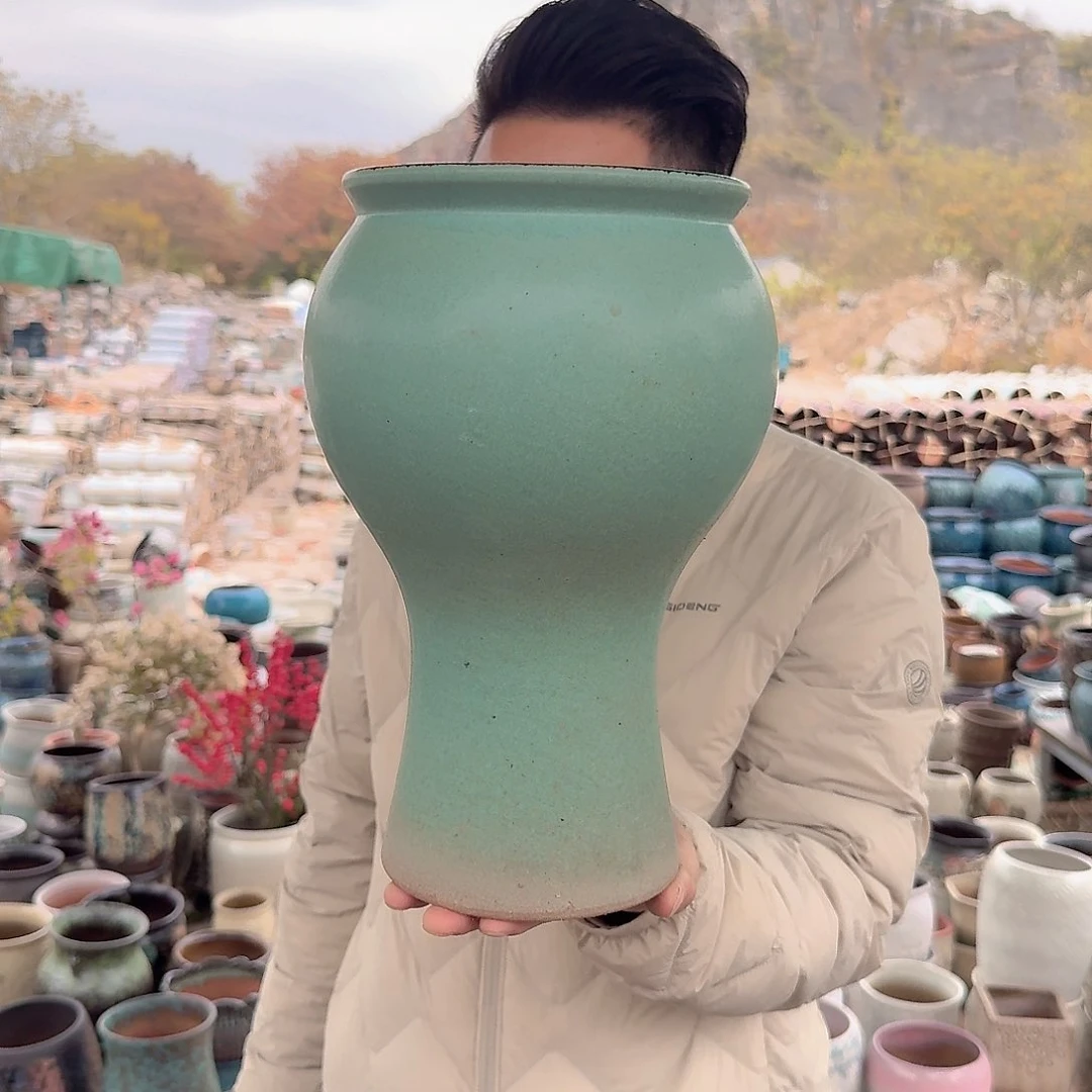 紫砂花盆口18高33（一个美人鱼墨绿