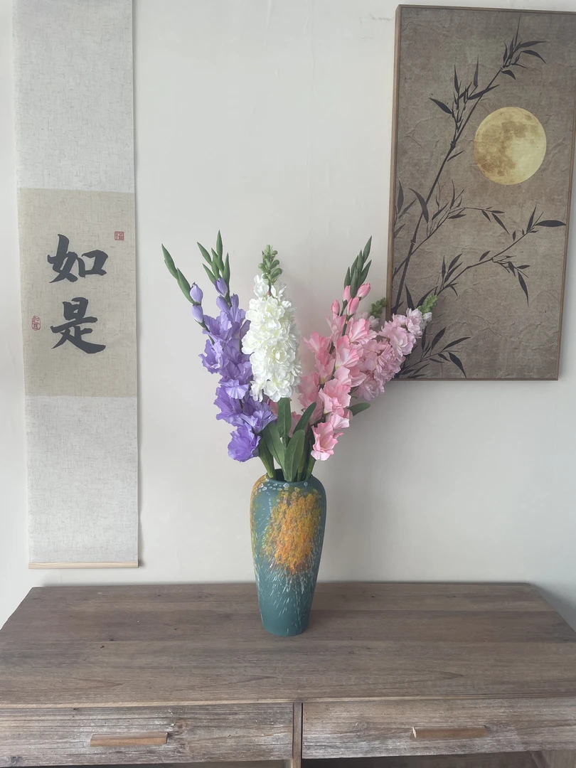 景德镇高端陶瓷花瓶落樱海之蓝水培花器家具摆件复古