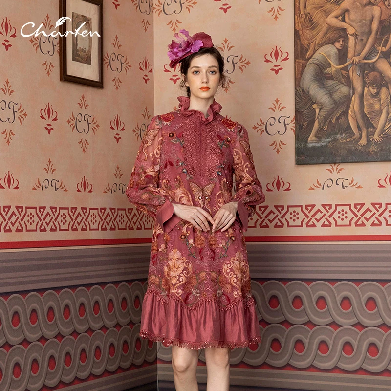 【达人】CHARFEN朝峰春夏新款蕾丝拼接印花连衣裙女CFD1A082-3102G