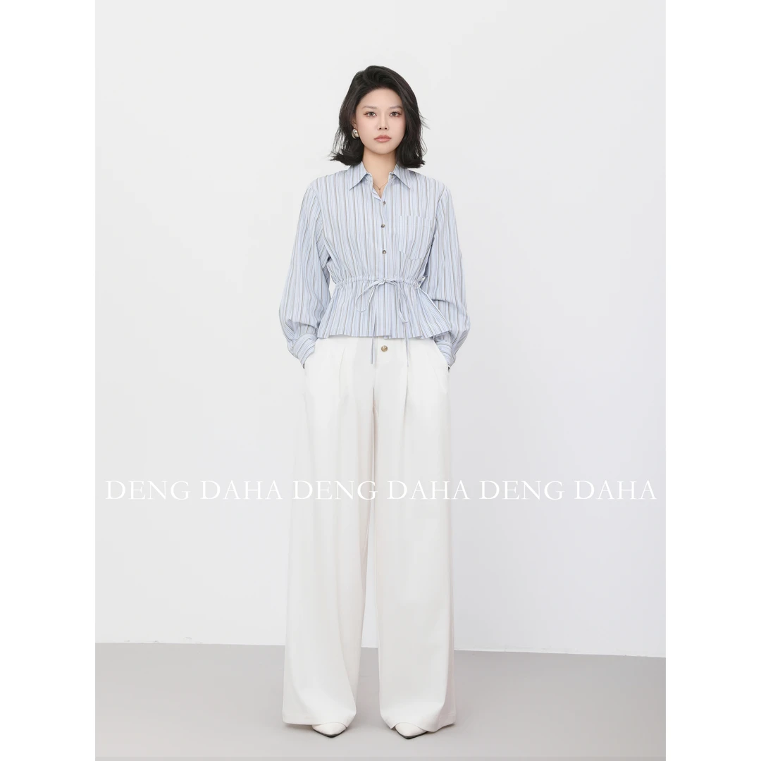 DENGDAHA「美妙旋律」小众抽绳长袖衬衫宽松衬衣外穿HBZC621091