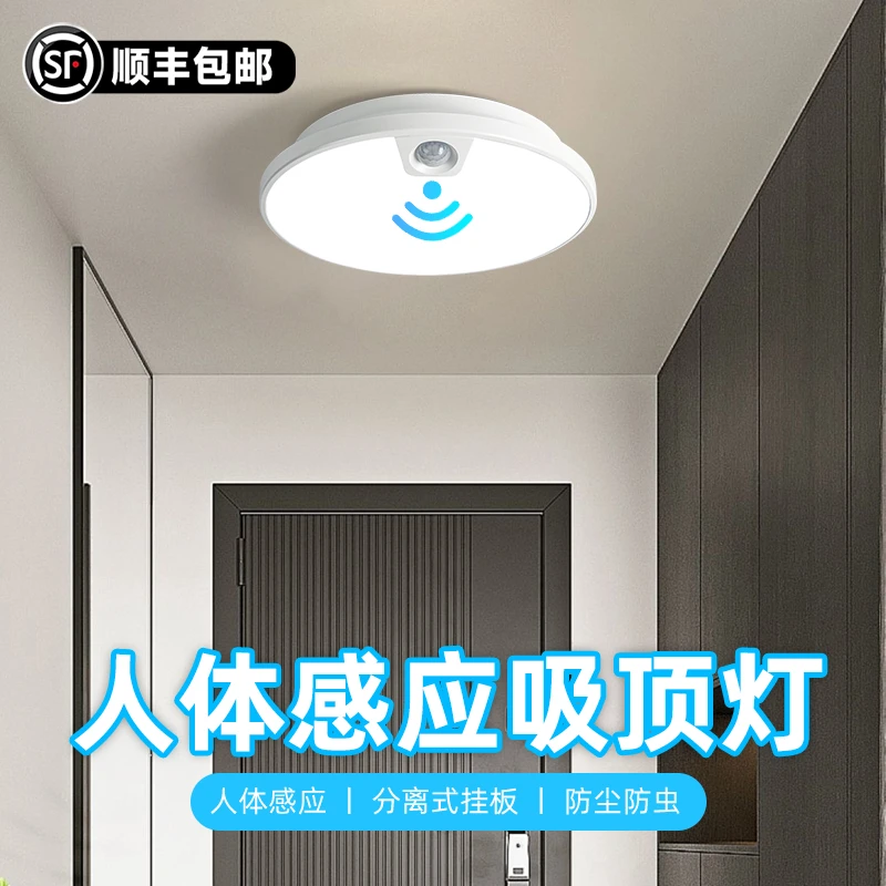 入户门感应吸顶灯楼梯楼道走廊雷达人体红外接线充电门口自动亮灯