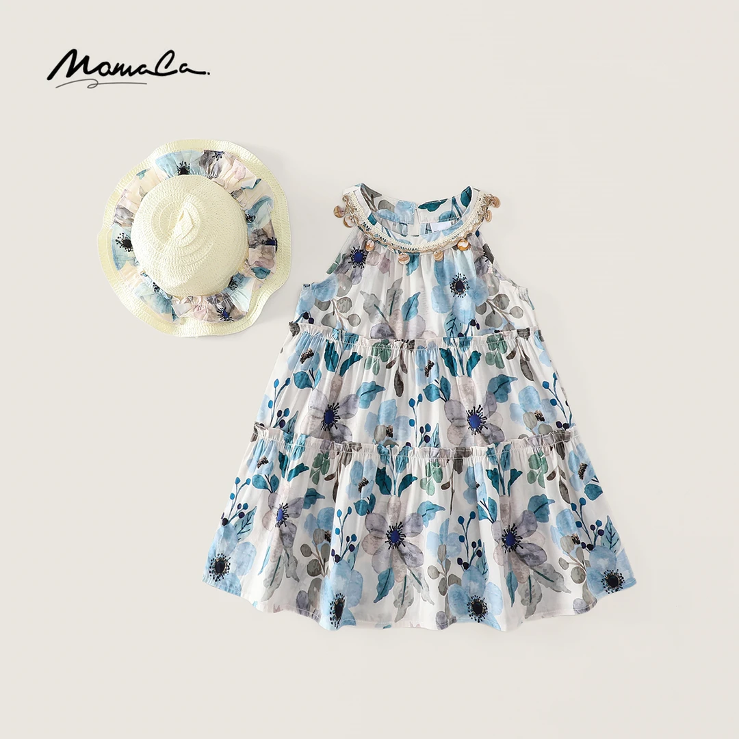 MOMOCO夏季女童韩系花朵可爱遮阳帽连衣裙公主风裙77630470132