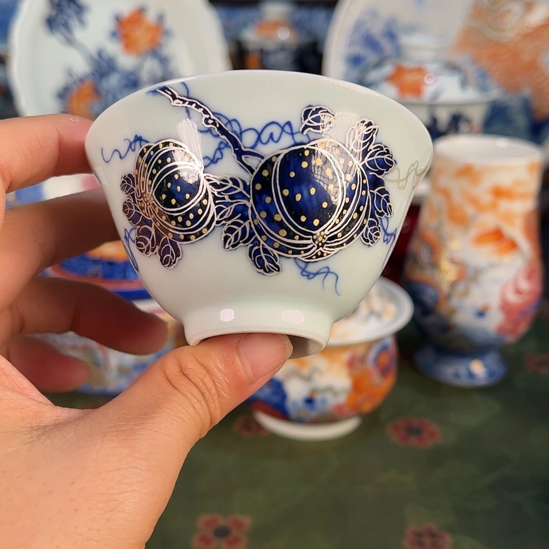 手绘青花描金银南瓜杯
