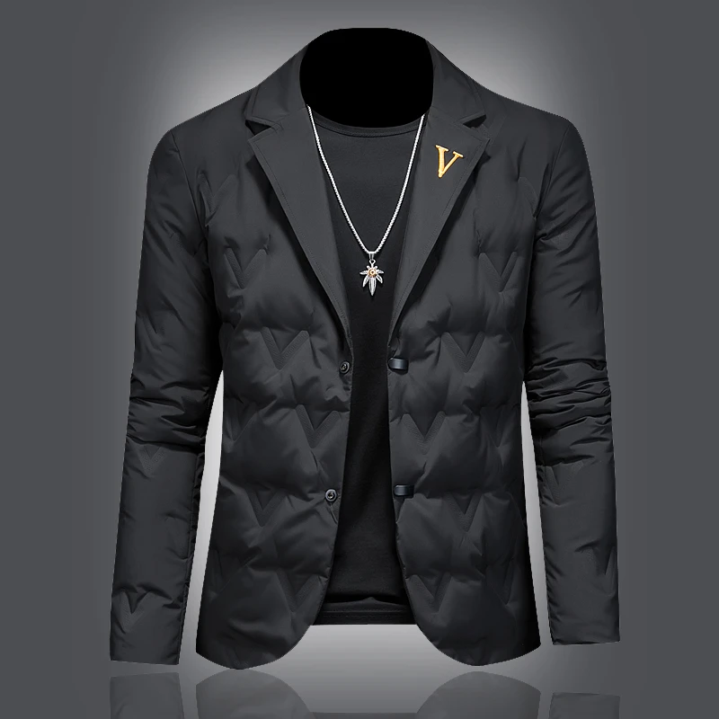 洛尼提日亚西装领羽绒服男士2025冬季新款修身刺绣羽绒衣保暖外套
