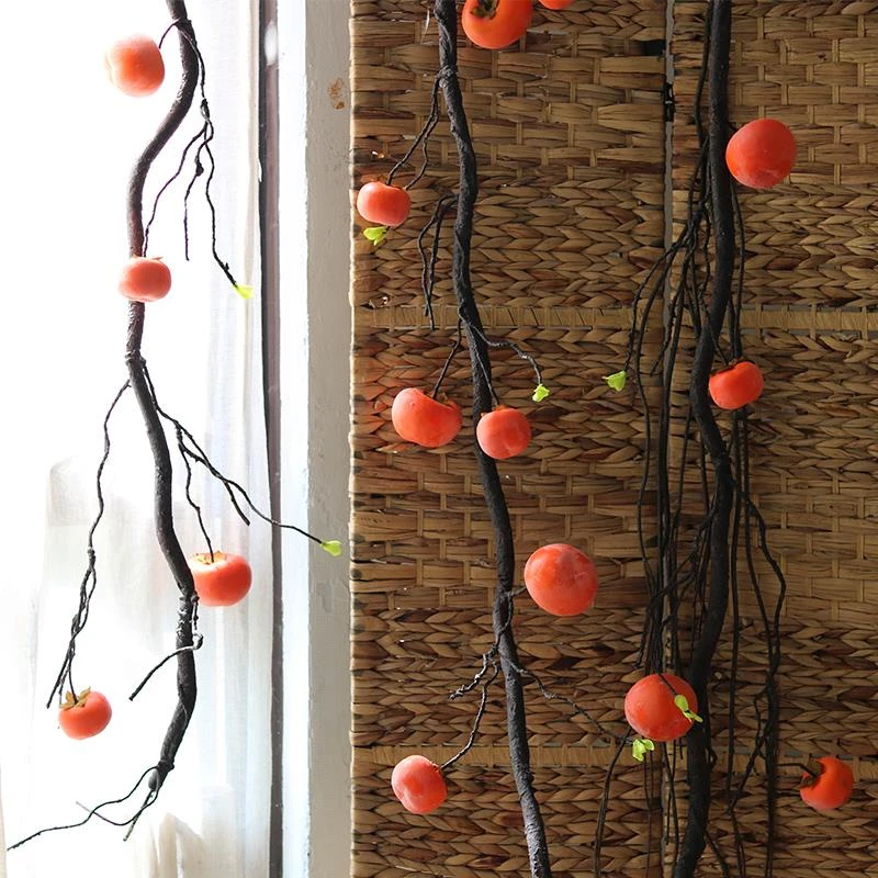 仿真藤条柿子果树枝果实缠绕植物壁挂柿子盘藤造景道具装饰假树