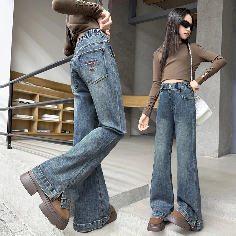 女童秋装喇叭牛仔裤2025新款中大儿童韩版洋气修身百搭弹力裤子潮