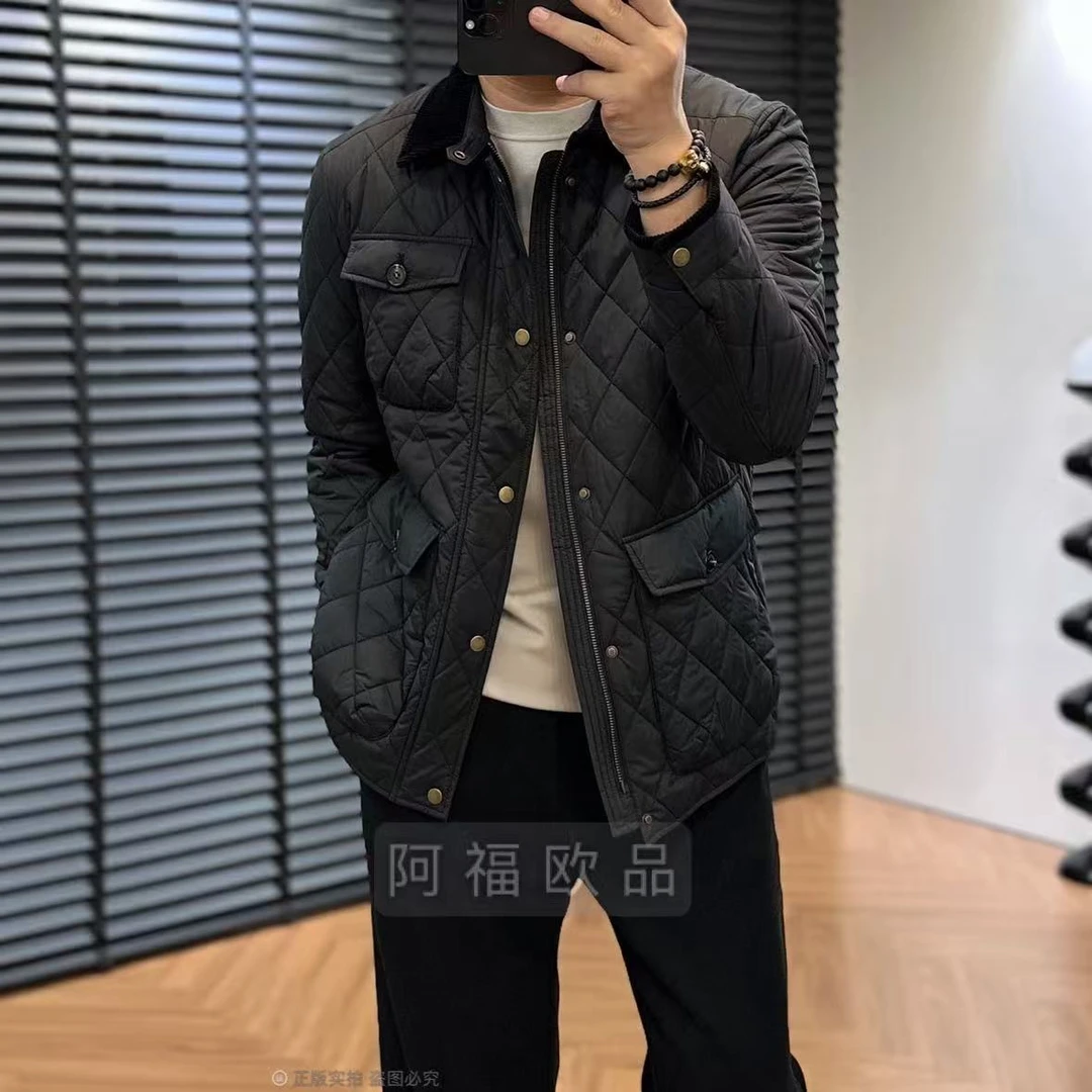 【阿福欧品】男士顶奢猎装菱形格轻薄棉服