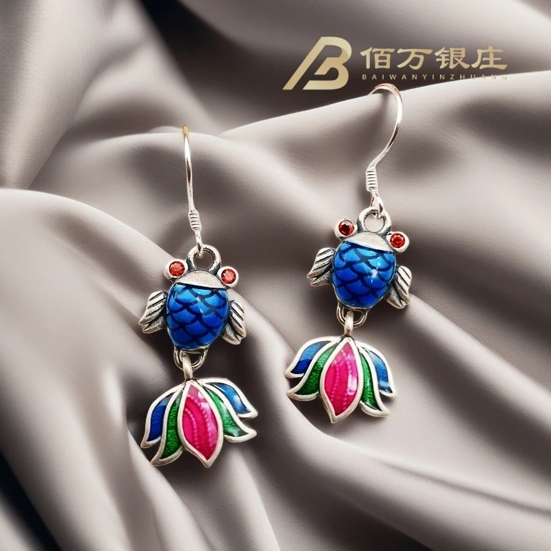925银珐琅耳饰 【佰万银庄】纯银珐琅彩鲤鱼锦鲤2025新款耳坠气质