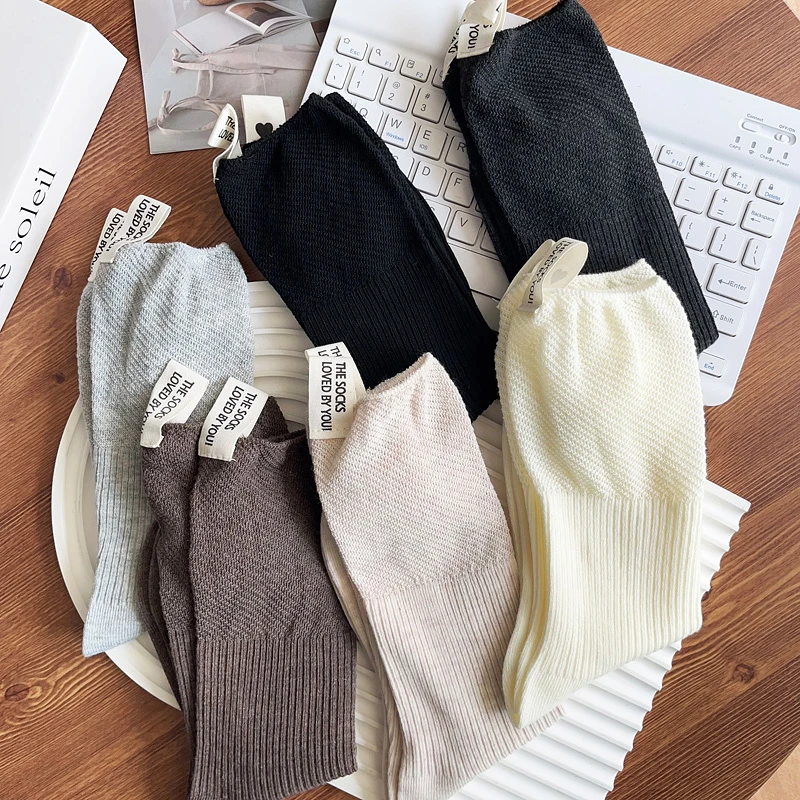 灰色袜子女棉袜中筒袜春秋冬款堆堆袜字母布标ins潮韩版网红长袜