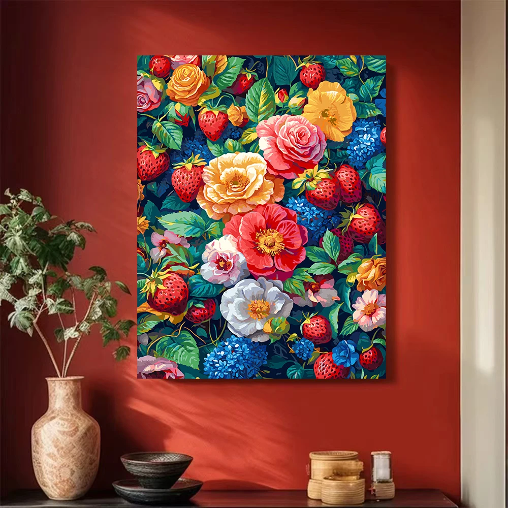 甜甜草莓蛋糕多色系列|数字油画diy真心遮盖六代颜料填色油彩装饰