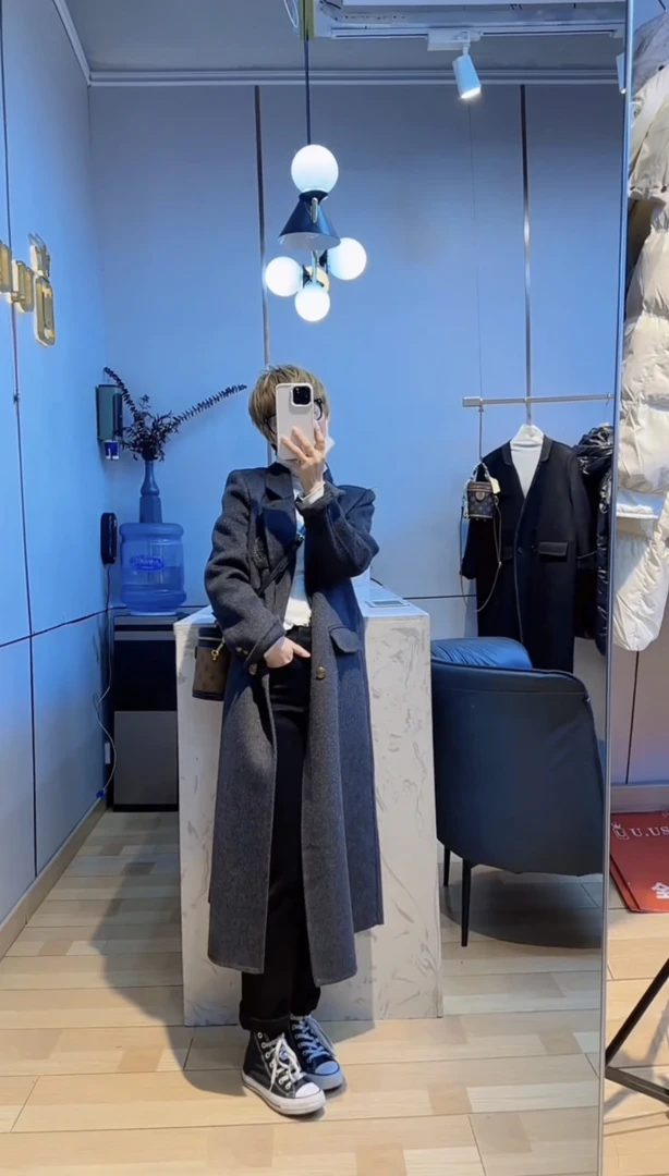 【商场实体店现货】冬季韩版毛呢外套时尚长袖呢大衣双面经典宽松