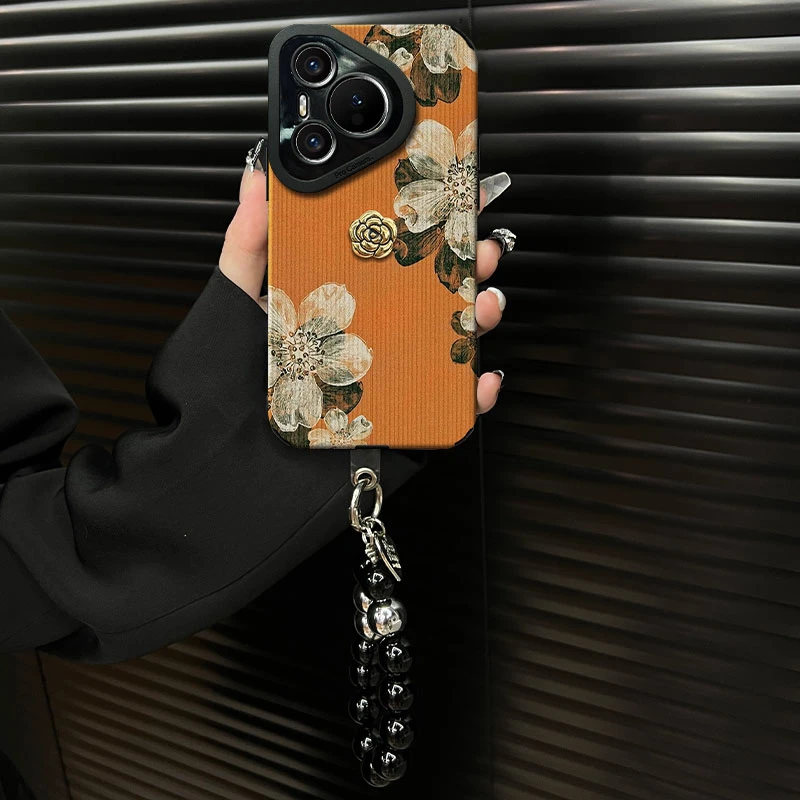 适用【华为pura70pro】清新花朵ins风小羊皮创意全包网红防摔手机壳