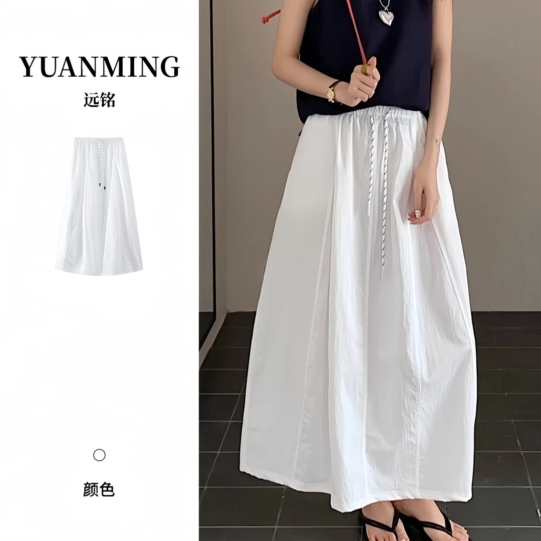 显瘦遮肉拼接南瓜裙女2025夏季爆款松紧高腰洋气半身裙白色花苞裙