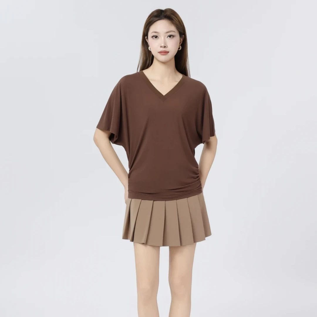 AMASS阿玛施新款春夏百搭短袖上衣时尚气质休闲风V领T恤女530081