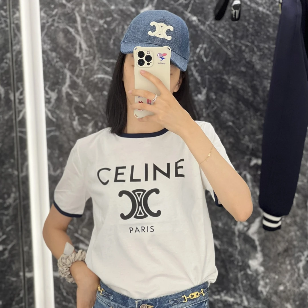 99新 Celine/思琳 2cc005/logo印花平纹针织圆领短袖 棉 xs码