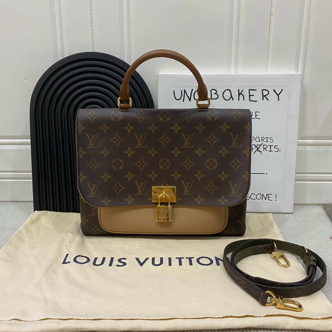 95新 LouisVuitton/路易威登 老花锁头奶茶色邮差包