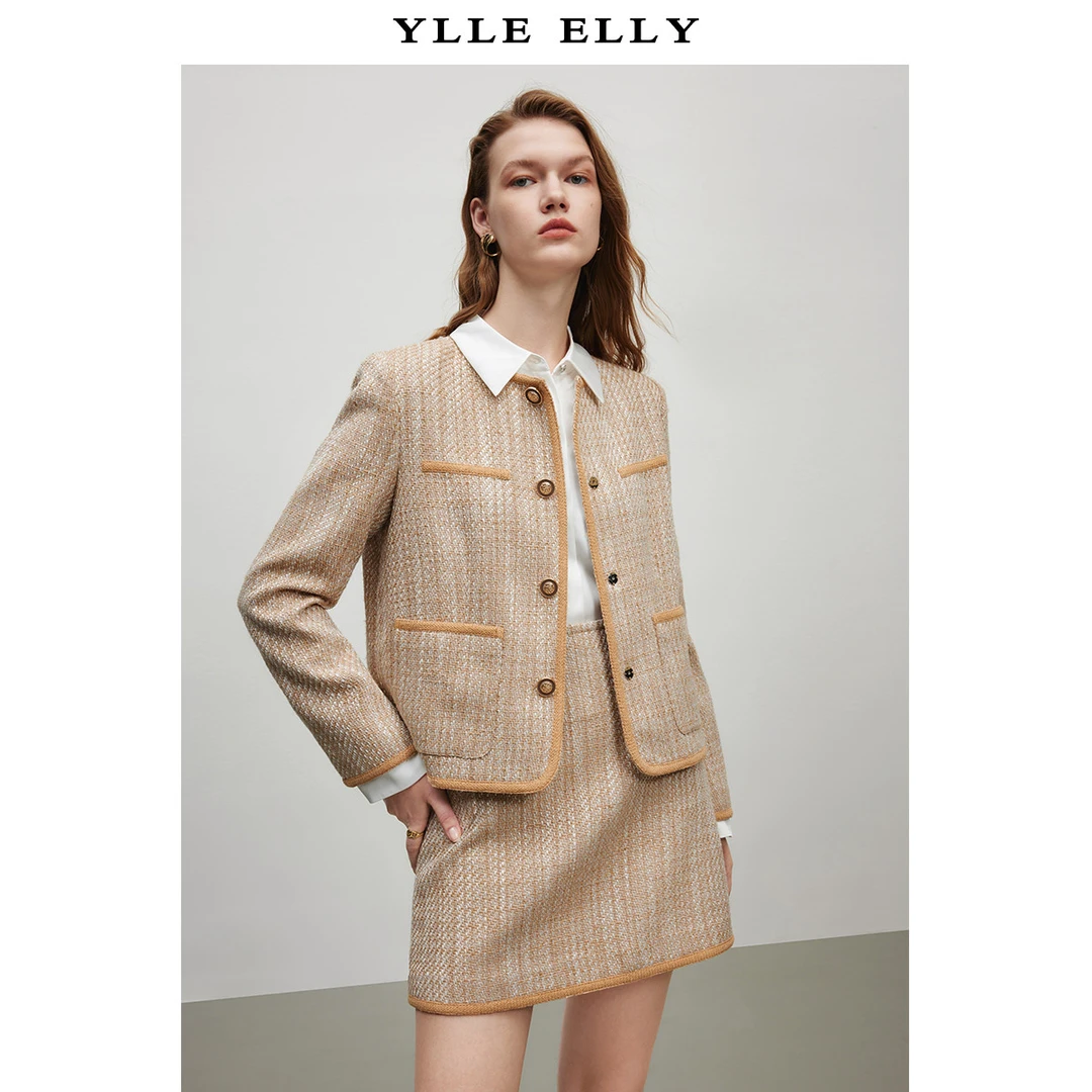 【曼德诗】小香风外套高级感秋季编织设计感长袖短款女Y421101814