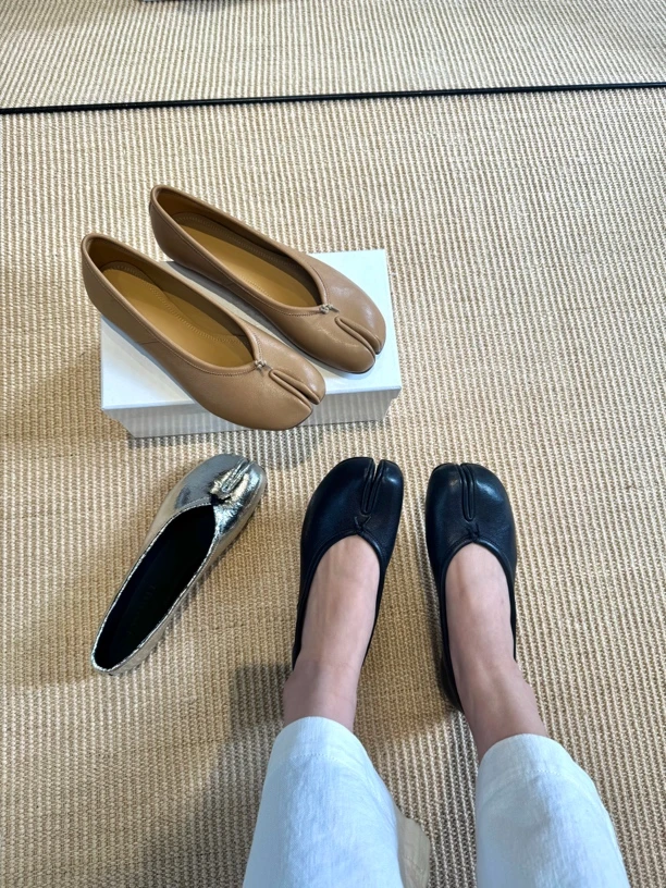 对版tabi分趾鞋女2025春新款猪蹄真皮芭蕾舞单鞋羊皮浅口平底鞋